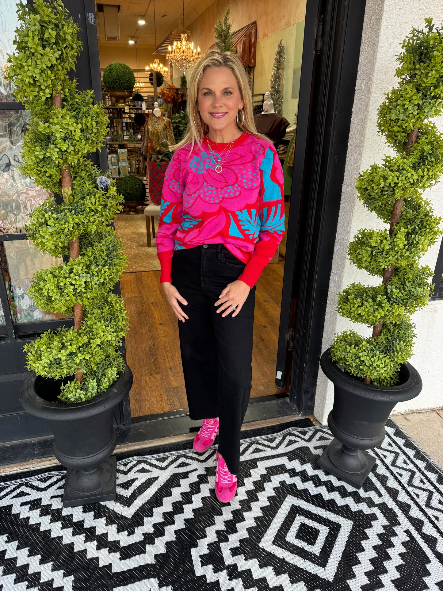 Zinnia Sweater - Fuchsia/Blue