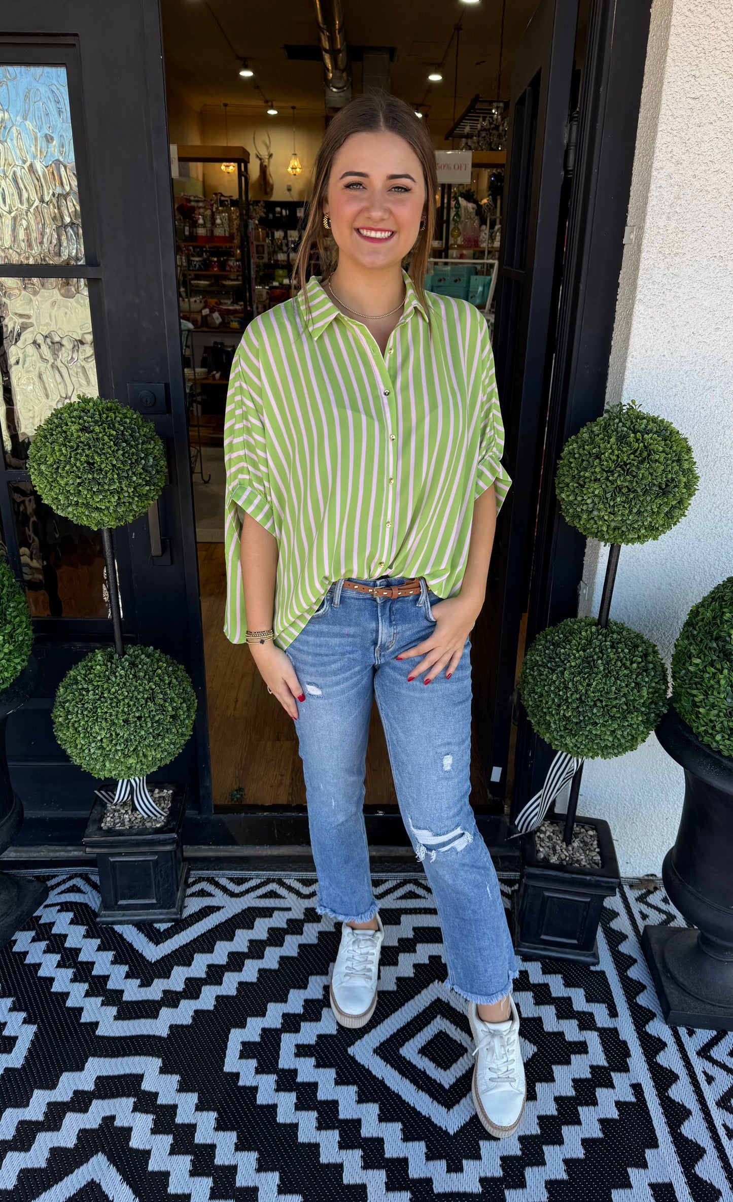 Beatrice Button Down Top- Lime Sorbet