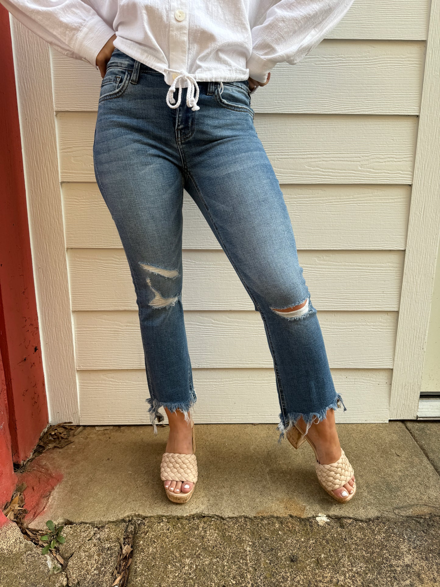 Flying Monkey Distressed Knee Jeans