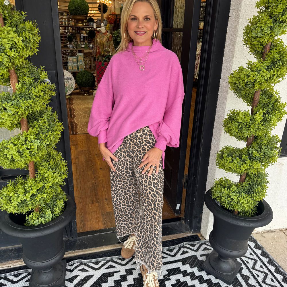 High Rise Crop Wide Leg Jean - Animal Print