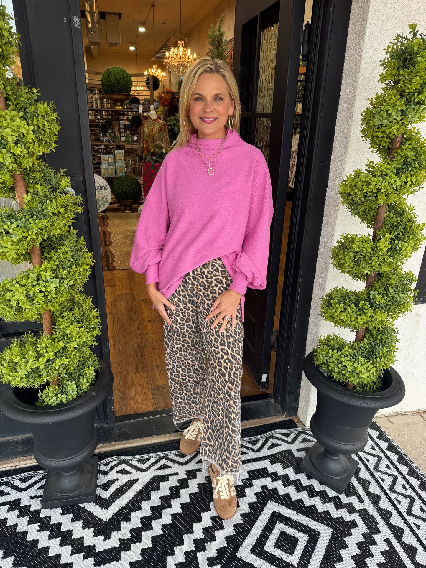 High Rise Crop Wide Leg Jean - Animal Print