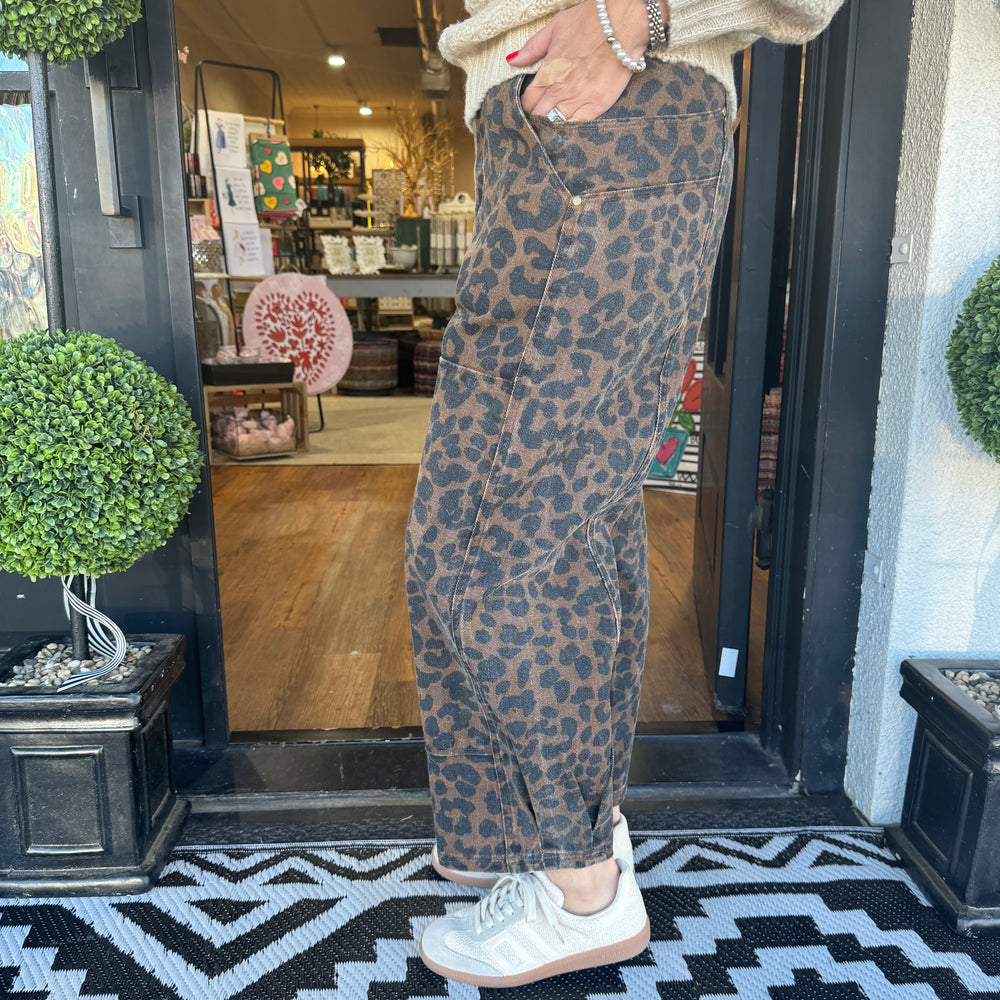 
                  
                    Harlee Leopard Barrel Pants
                  
                