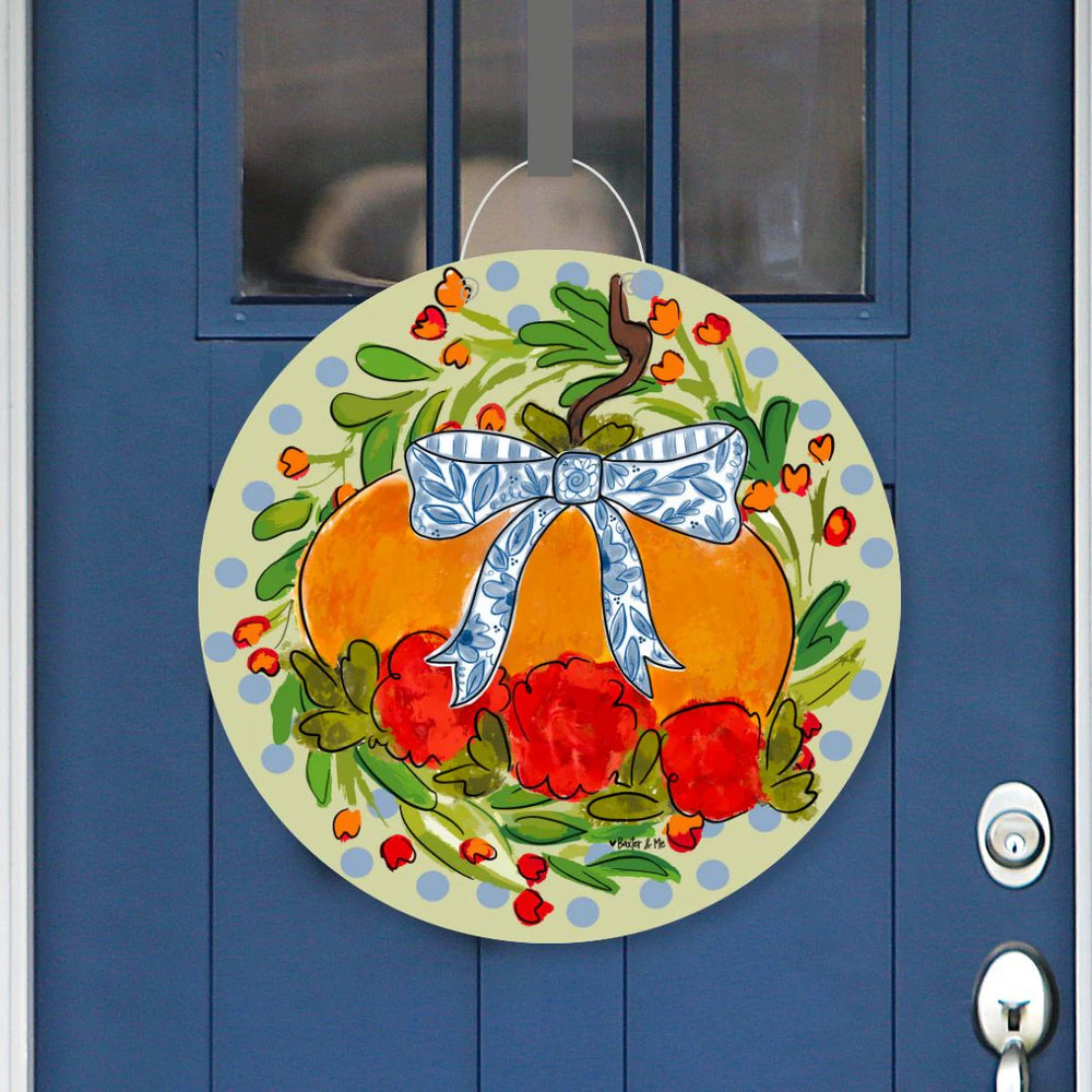 Blossom Pumpkin with Blue Ribbon Door Hanger