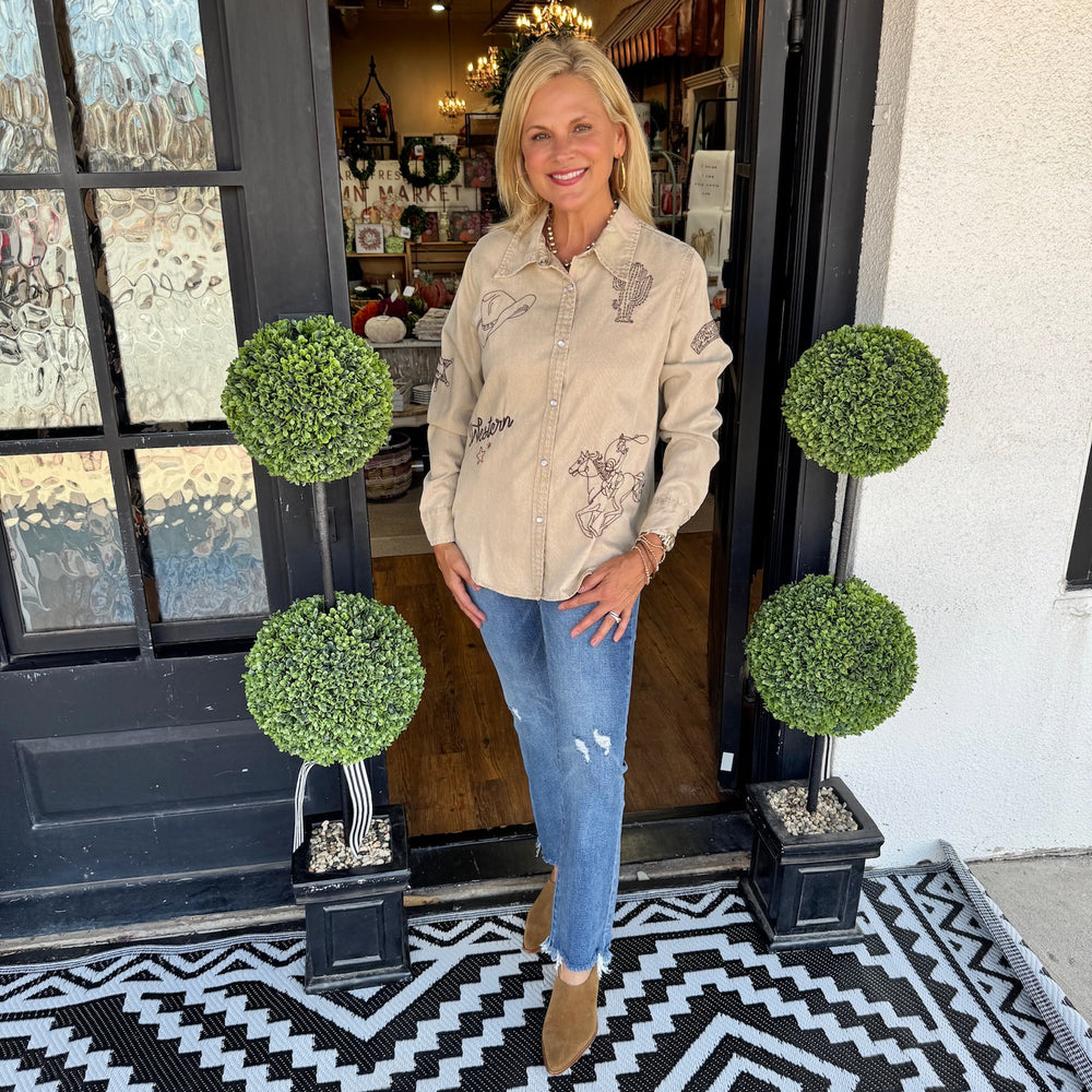 Maize Embroidered Button Down Top