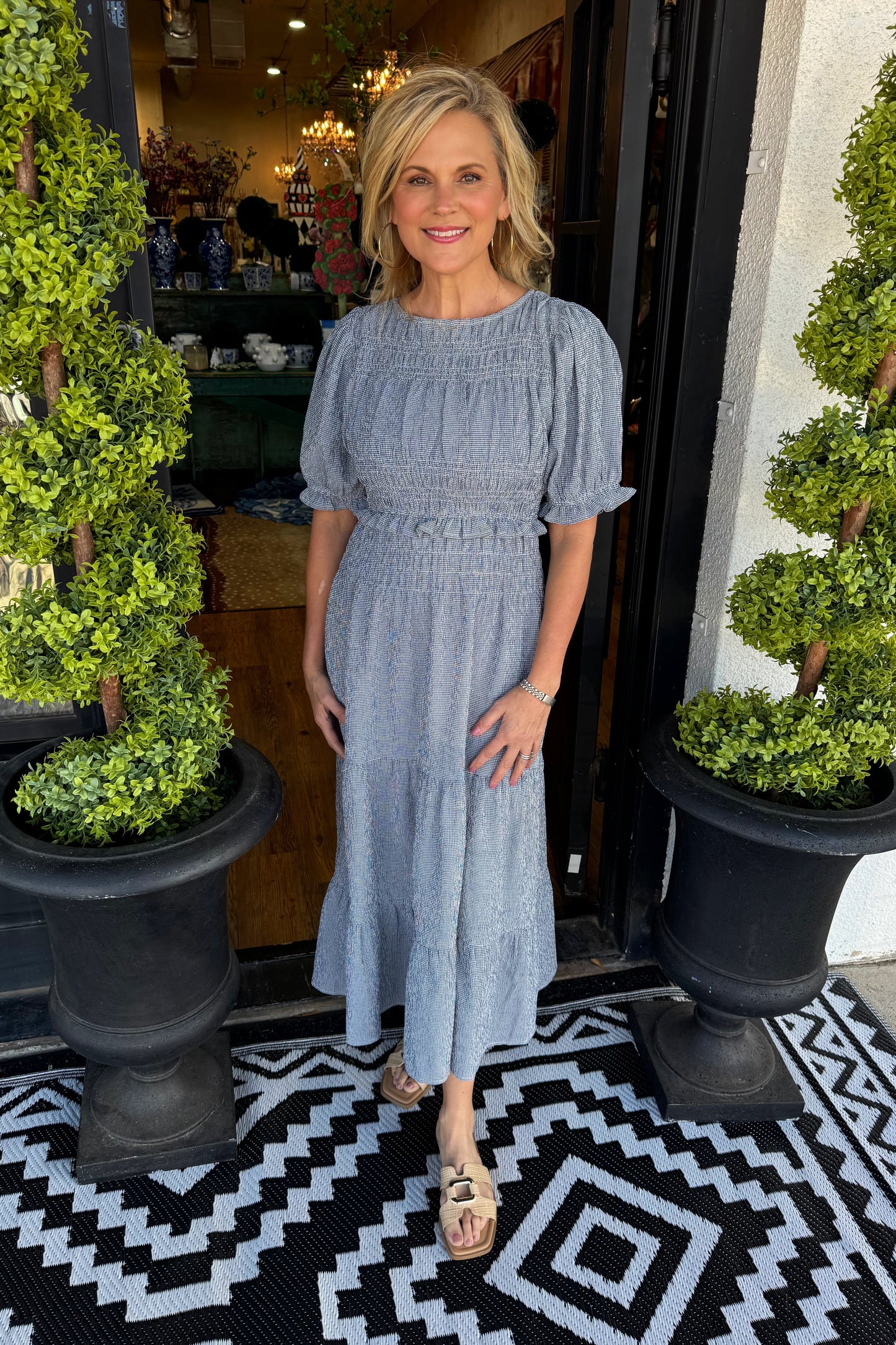 Tilly Gingham Dress - Navy