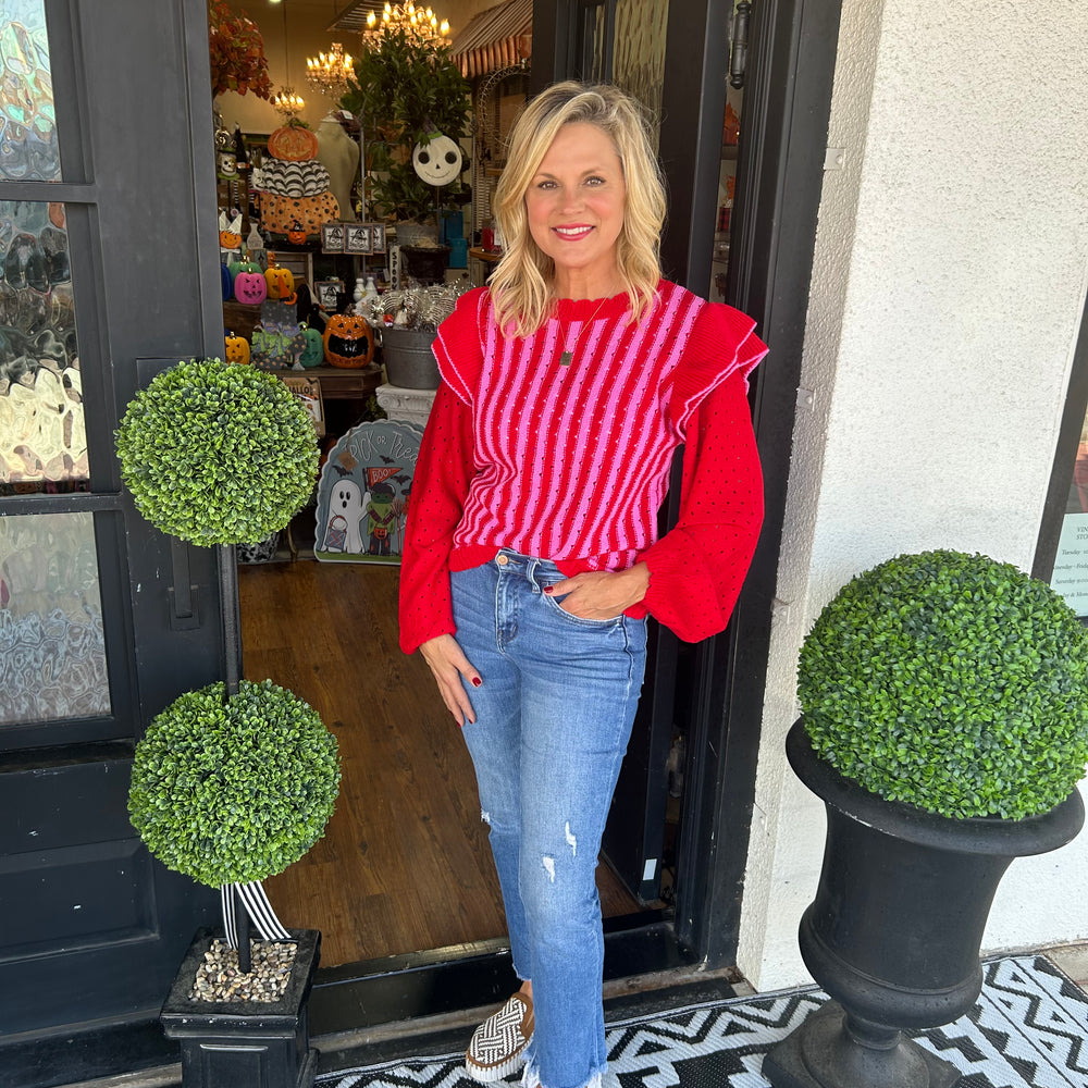 
                      
                        Meadow Red & Pink Striped Sweater
                      
                    