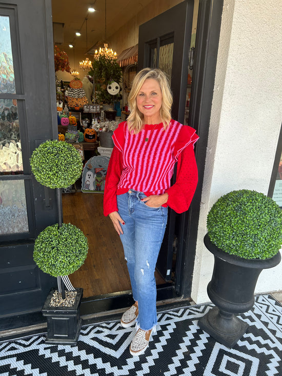 Meadow Red & Pink Striped Sweater