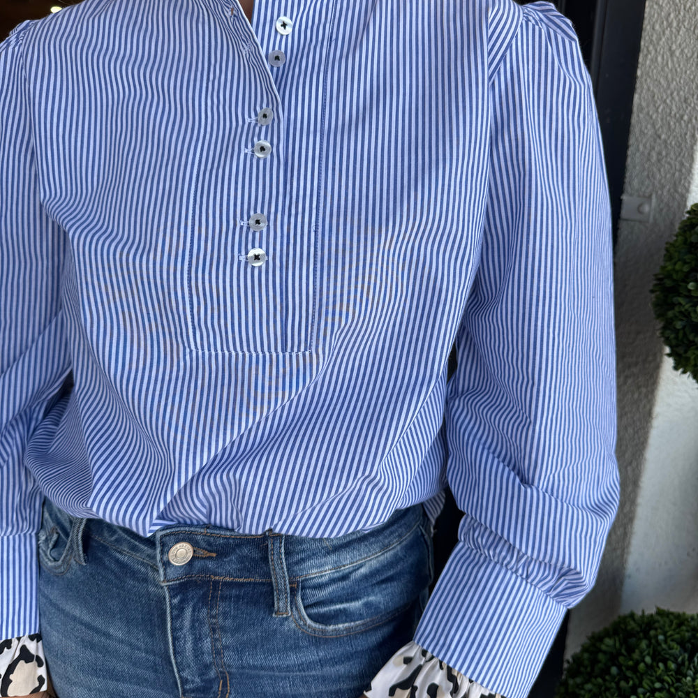 Tizzie Blue Striped Puff Sleeve Top
