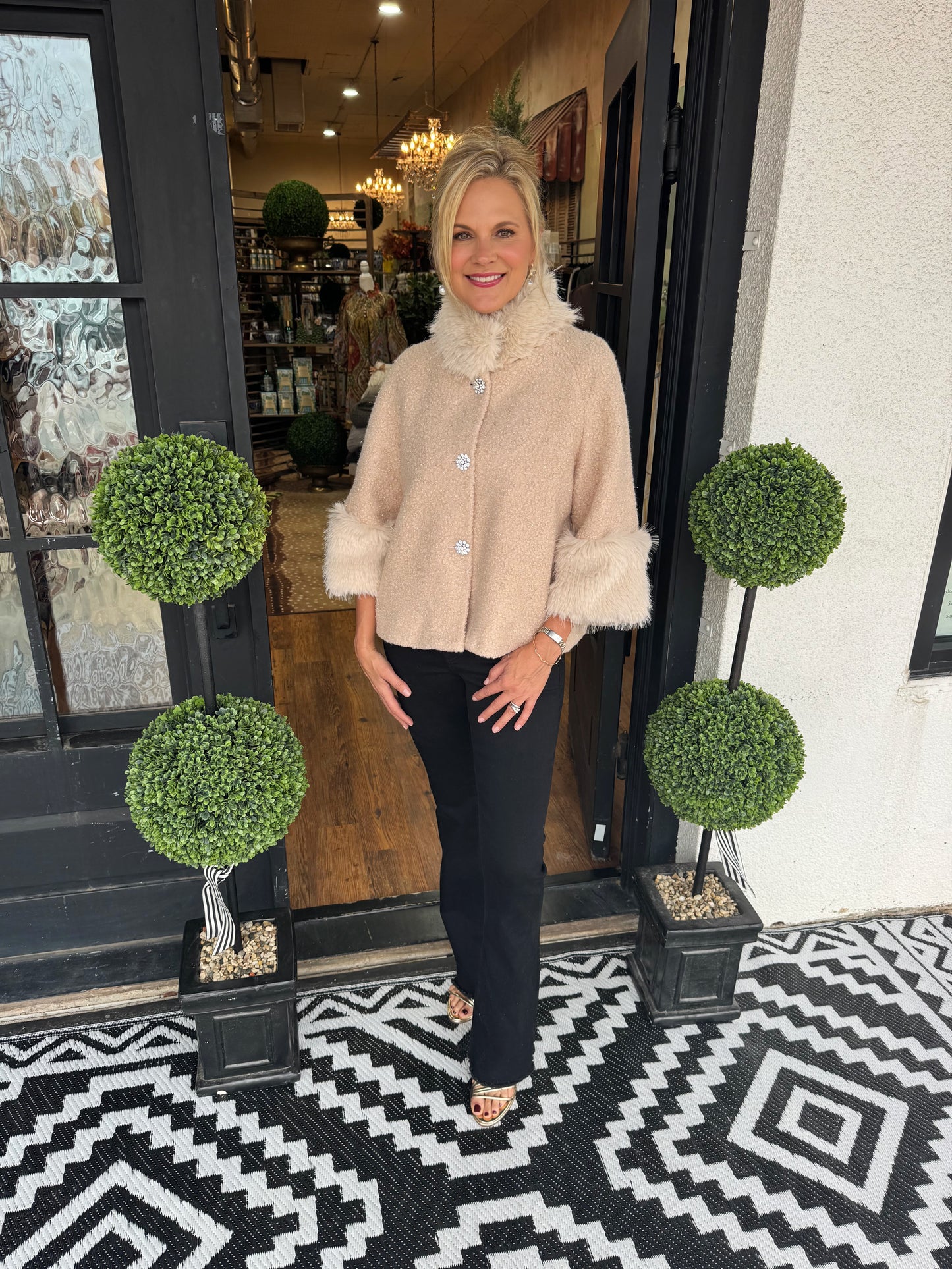 Ivy Jane Boucle Fur Trim Jacket