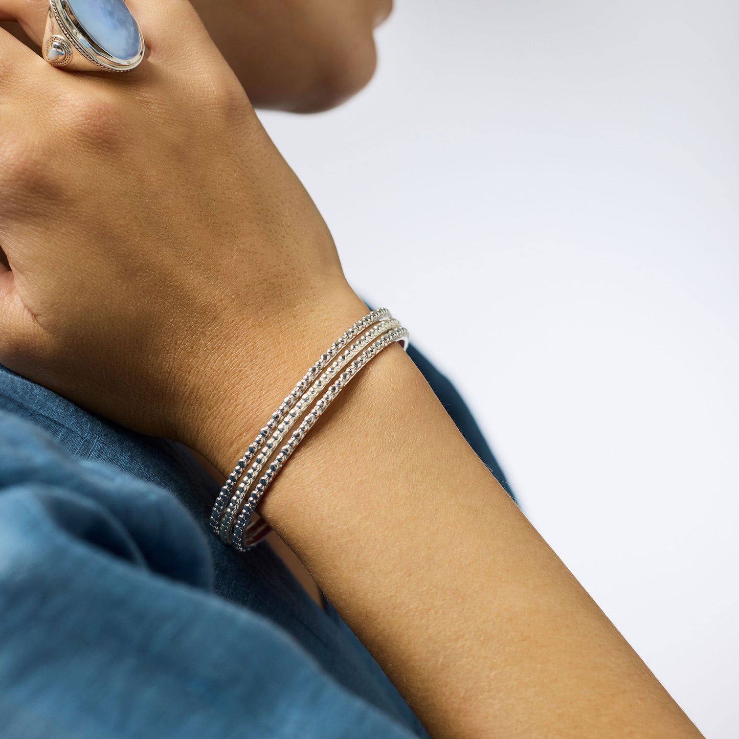 Colette Bead Bangle - Silver