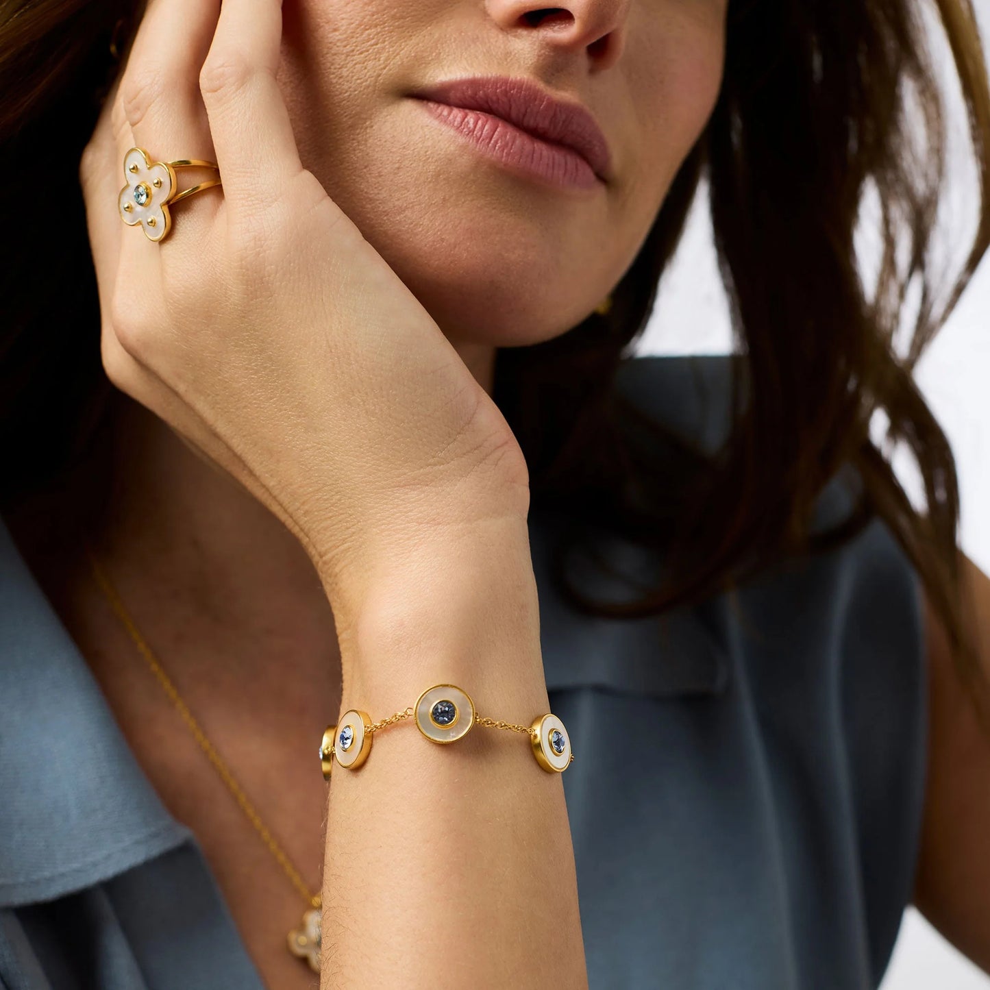 Colette Circle Delicate Bracelet - Chalcedony Blue