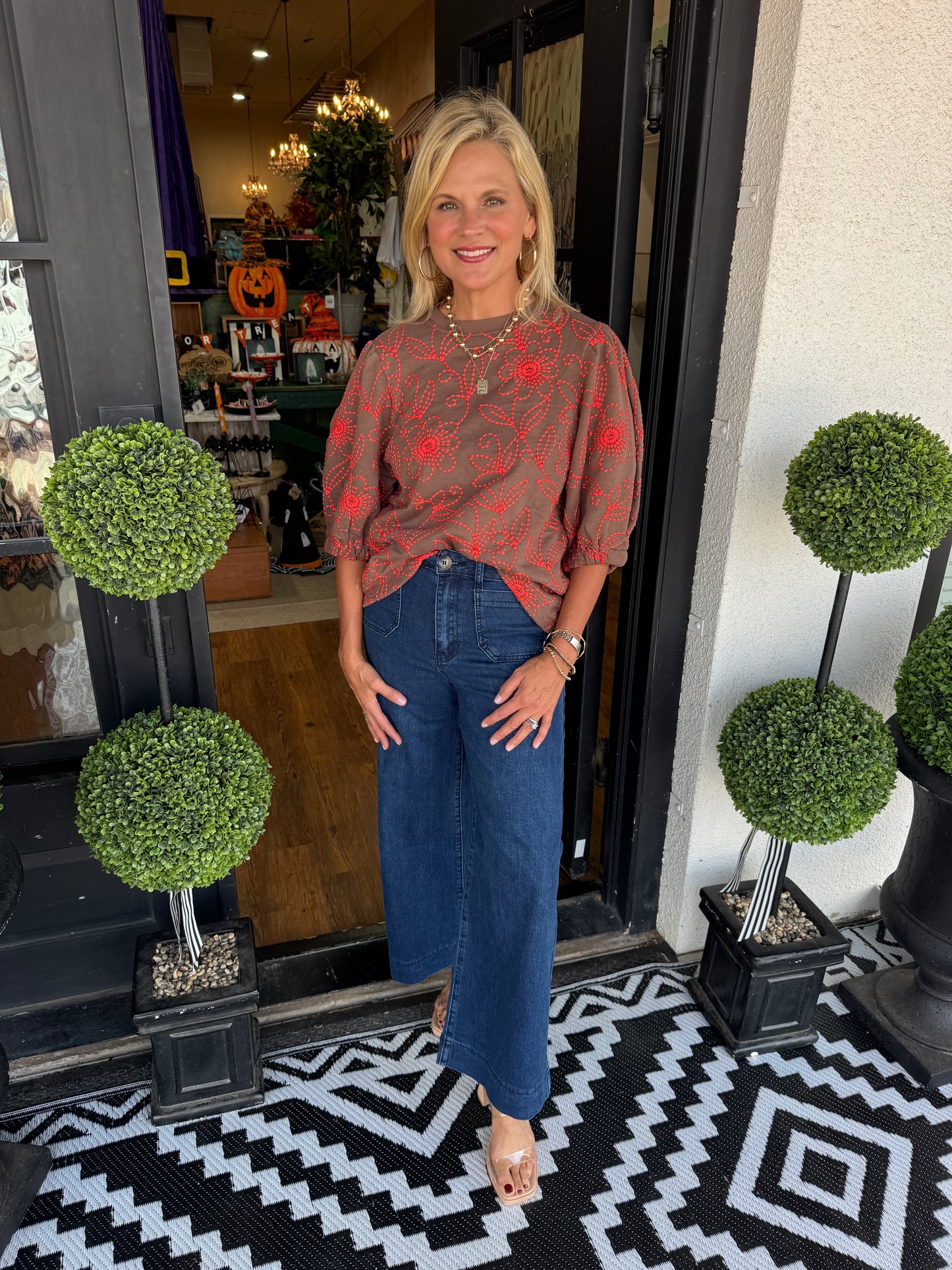 Ivy Jane Floral Vines Knit Top - Brown