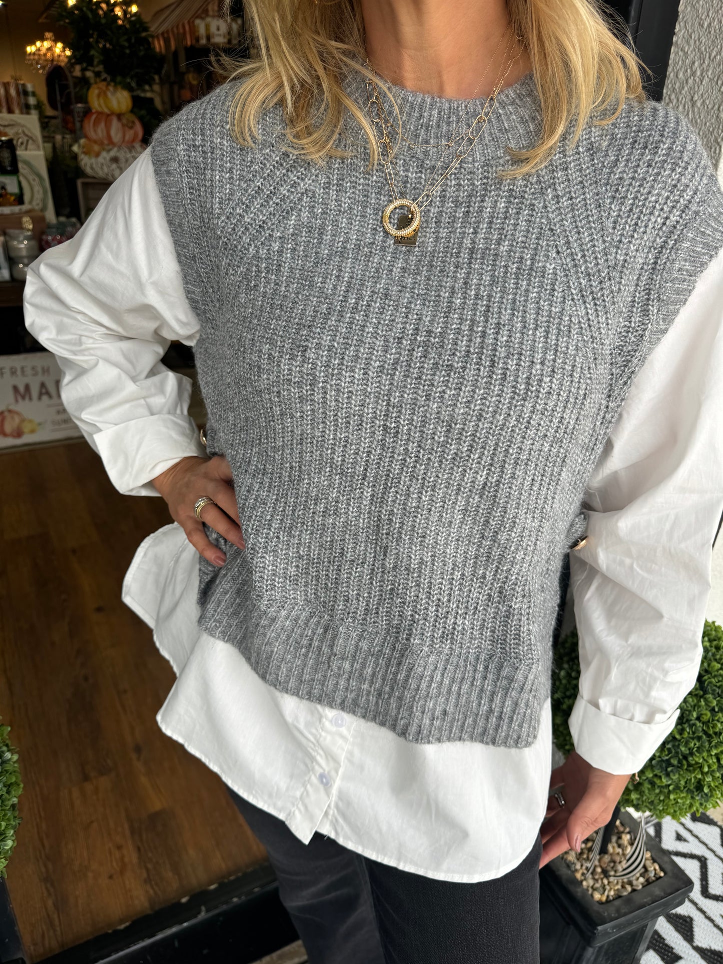 Marietta Sweater Vest Top Light Grey