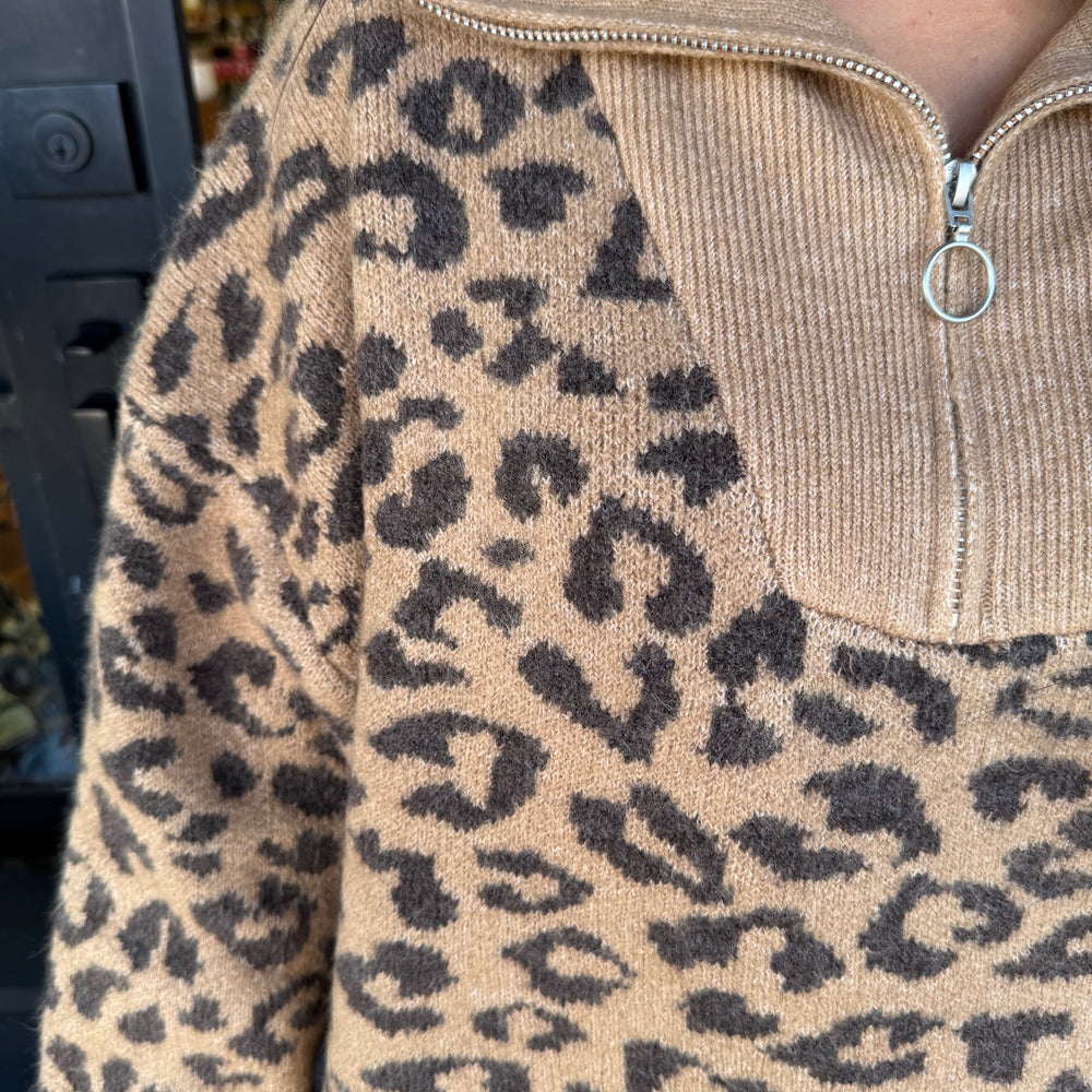 
                  
                    Iris Leopard Zip Up Sweater- Camel
                  
                