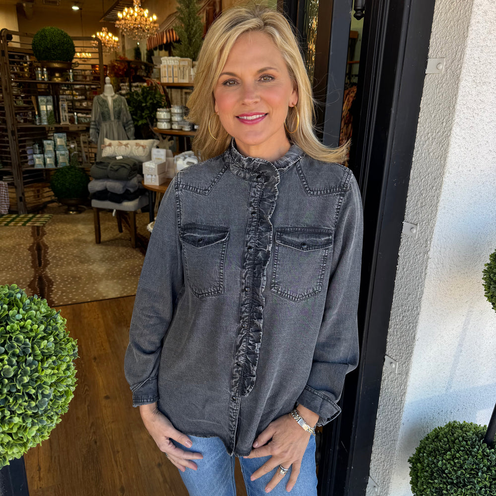 Ivy Jane Denim Ruffle Snap Shirt