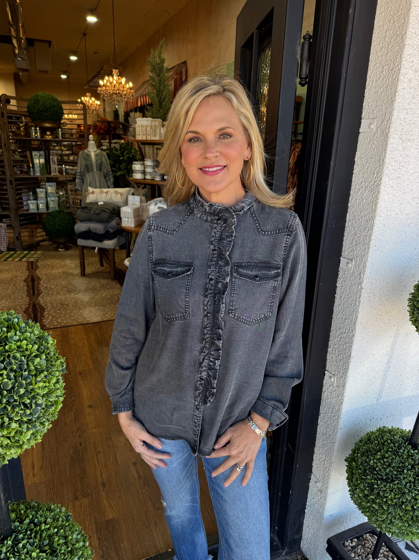 Ivy Jane Denim Ruffle Snap Shirt