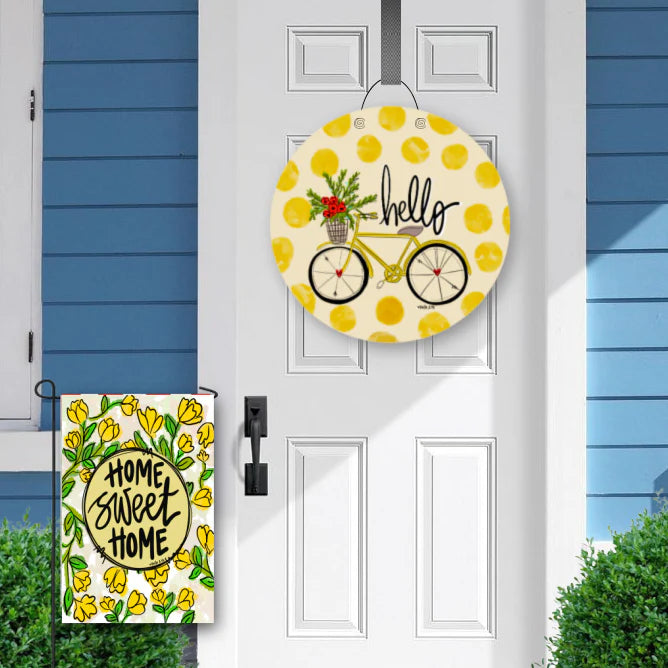 Hello Yellow Bike Door Hanger