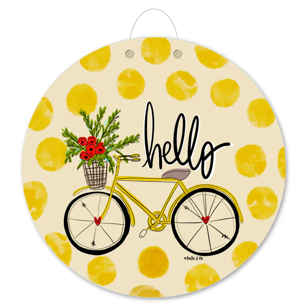 Hello Yellow Bike Door Hanger
