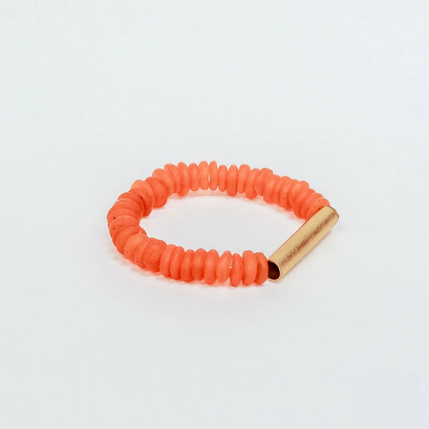 Orange Coral Seascape - Gold Bar Bracelet