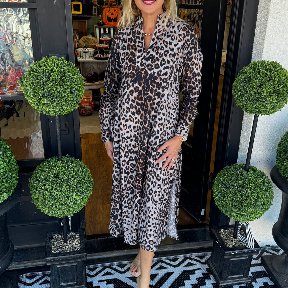 Uncle Frank Leopard Gauze Midi Dress