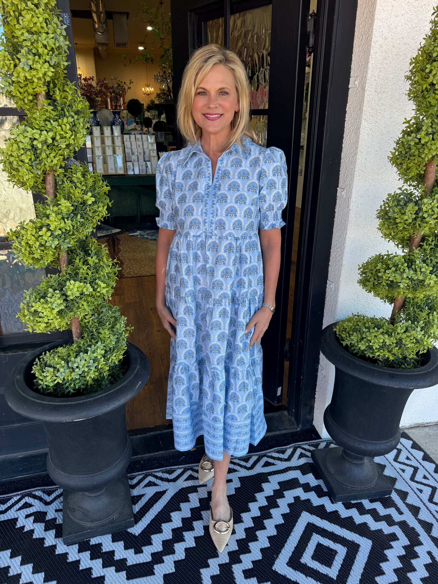 Mary Square Molly Sunshower Flora Blue Dress