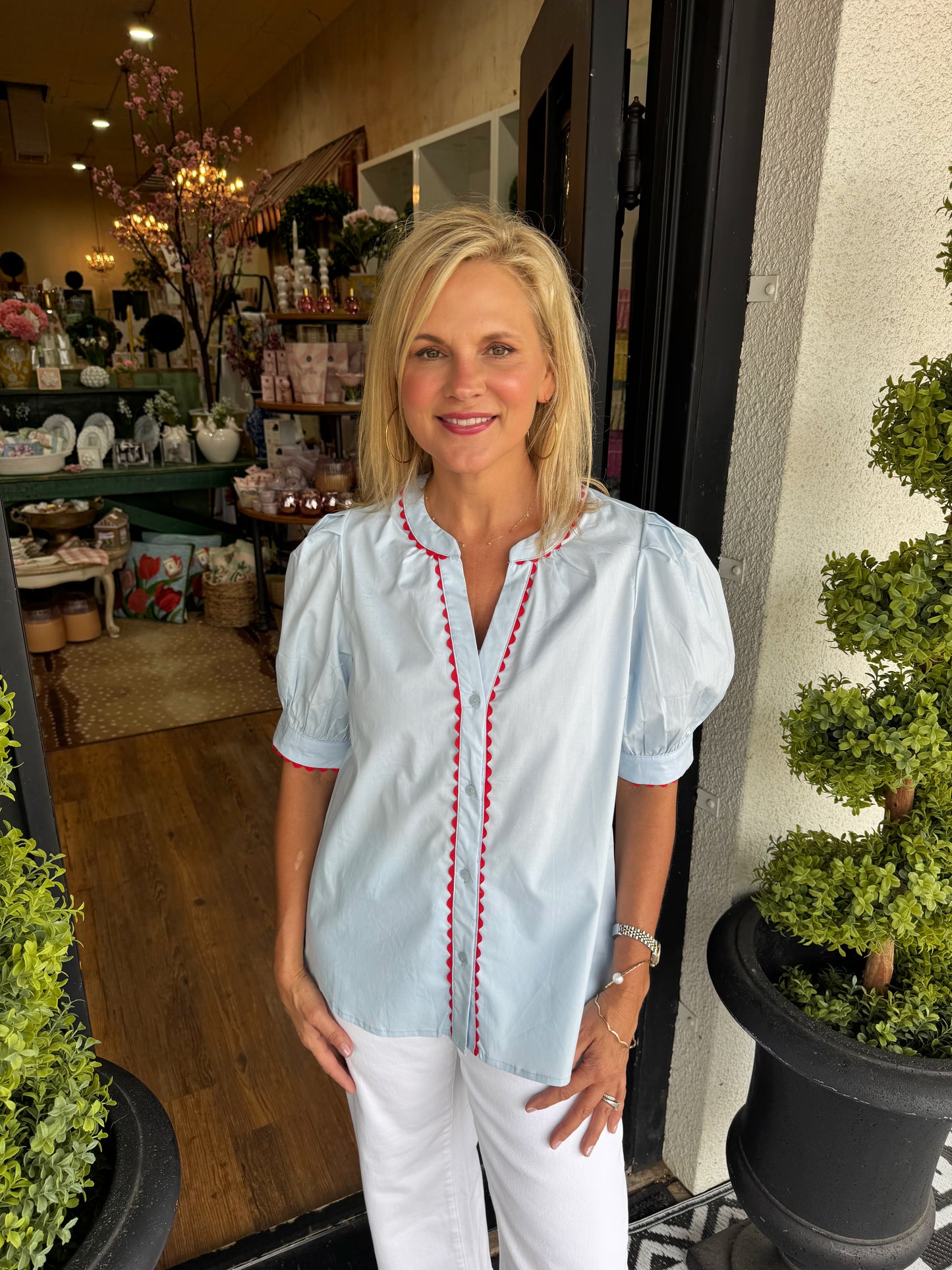 Mary Square Elaine Top - Light Blue