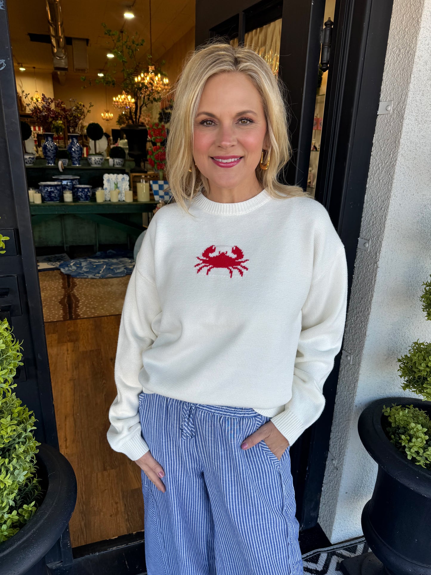 Carla Sweater - Cream/Red