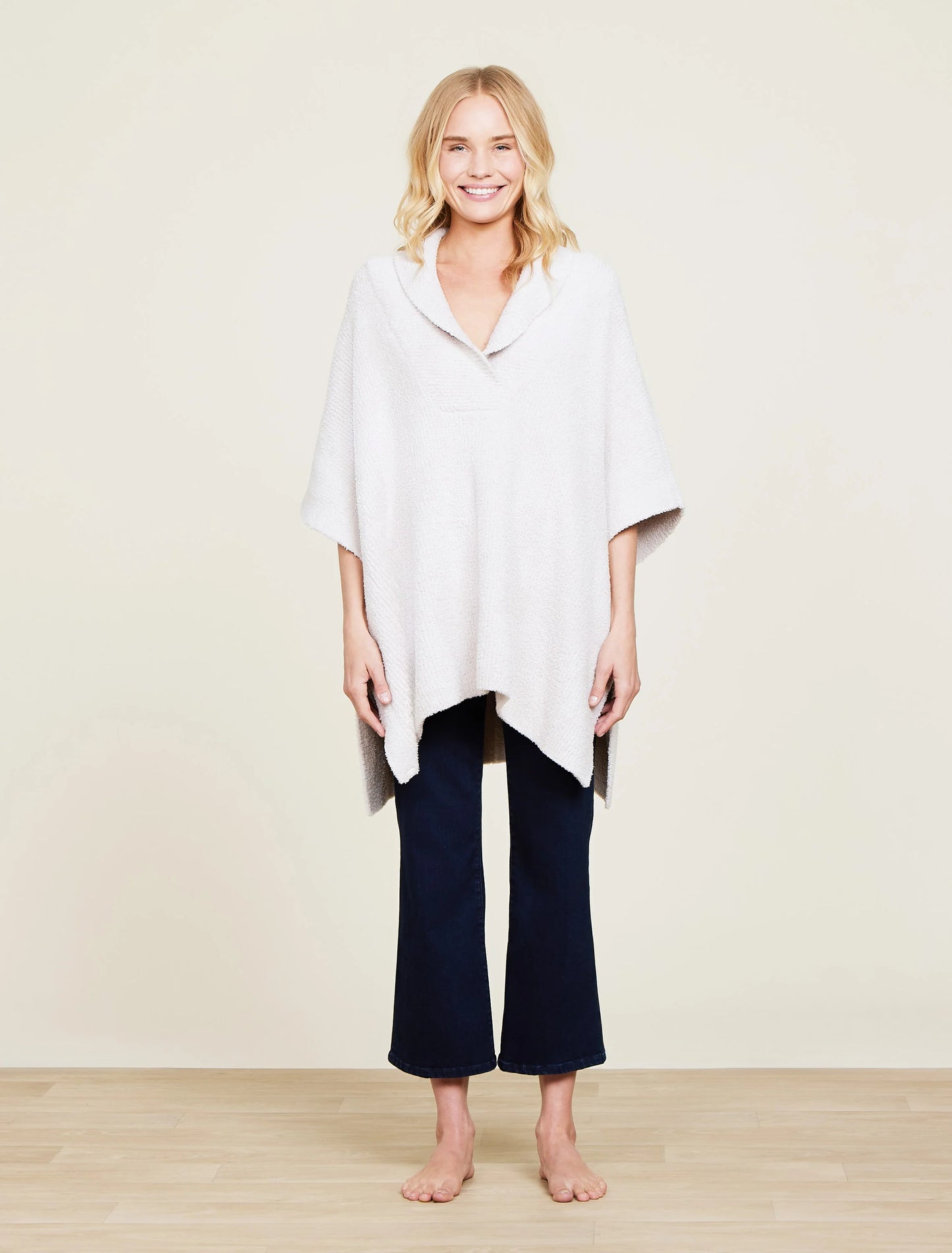 Barefoot Dreams Cozy Chic Shawl Collar Poncho- Stone