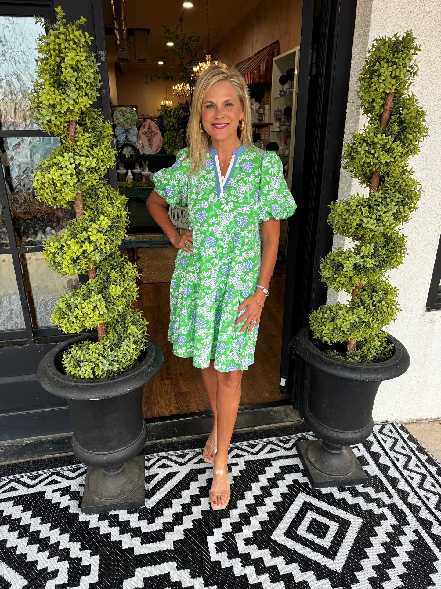 Mary Square Kinsley Daisy Chain Mini Dress - Green