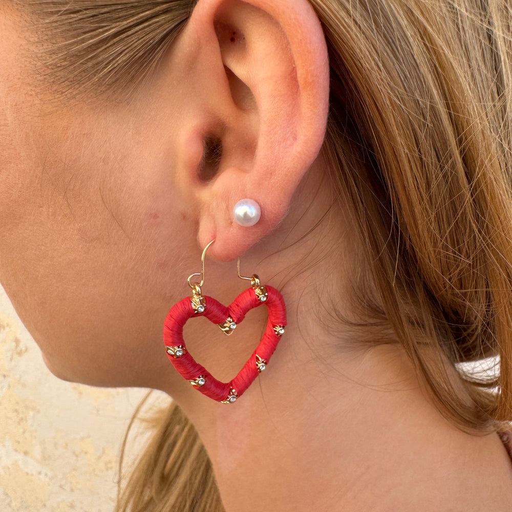 Woven Heart Earrings-Red