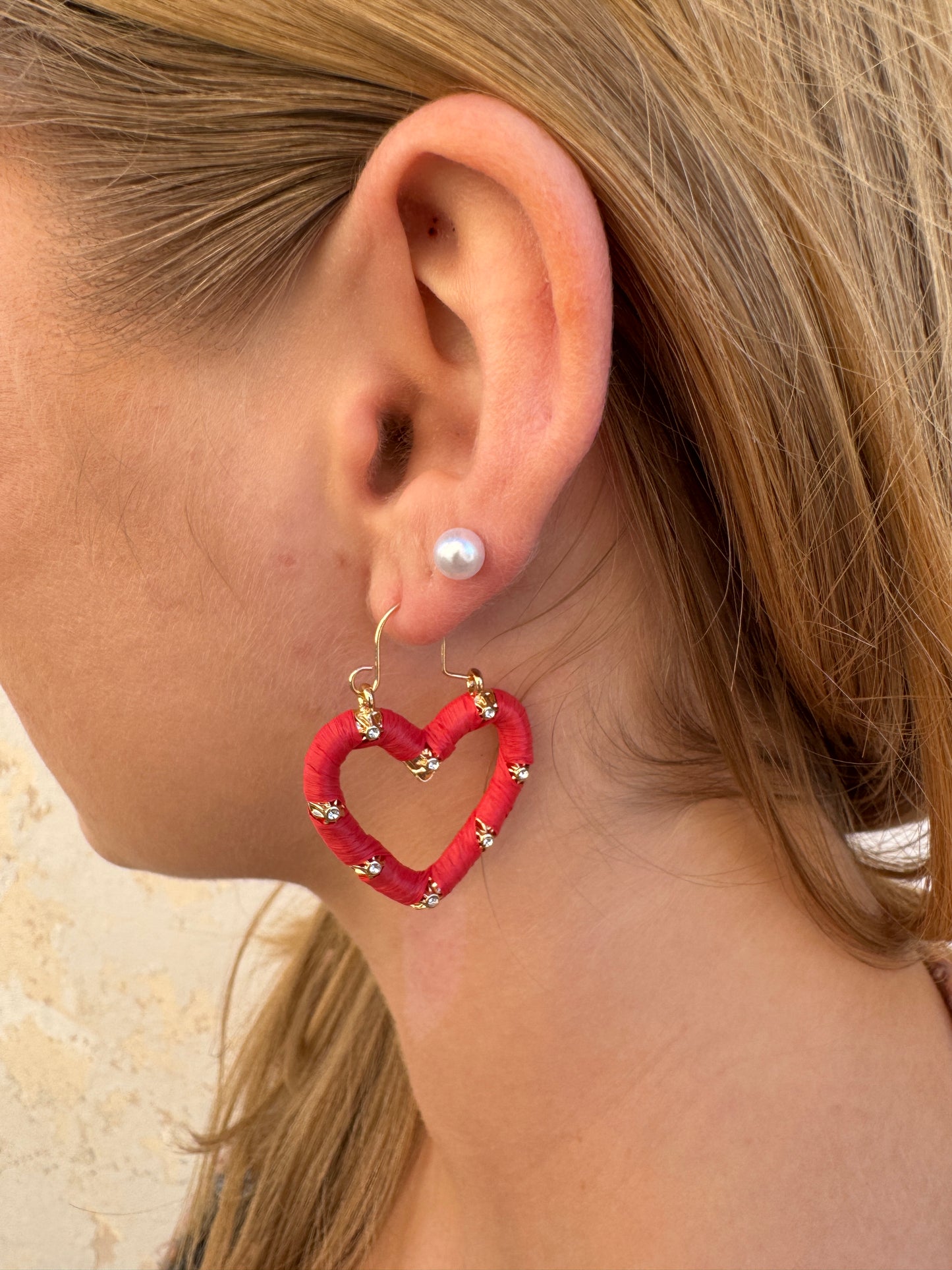 Woven Heart Earrings-Red