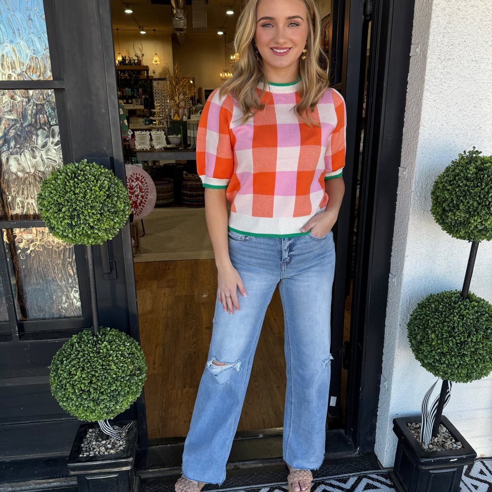 Jade Checkered Knit Top