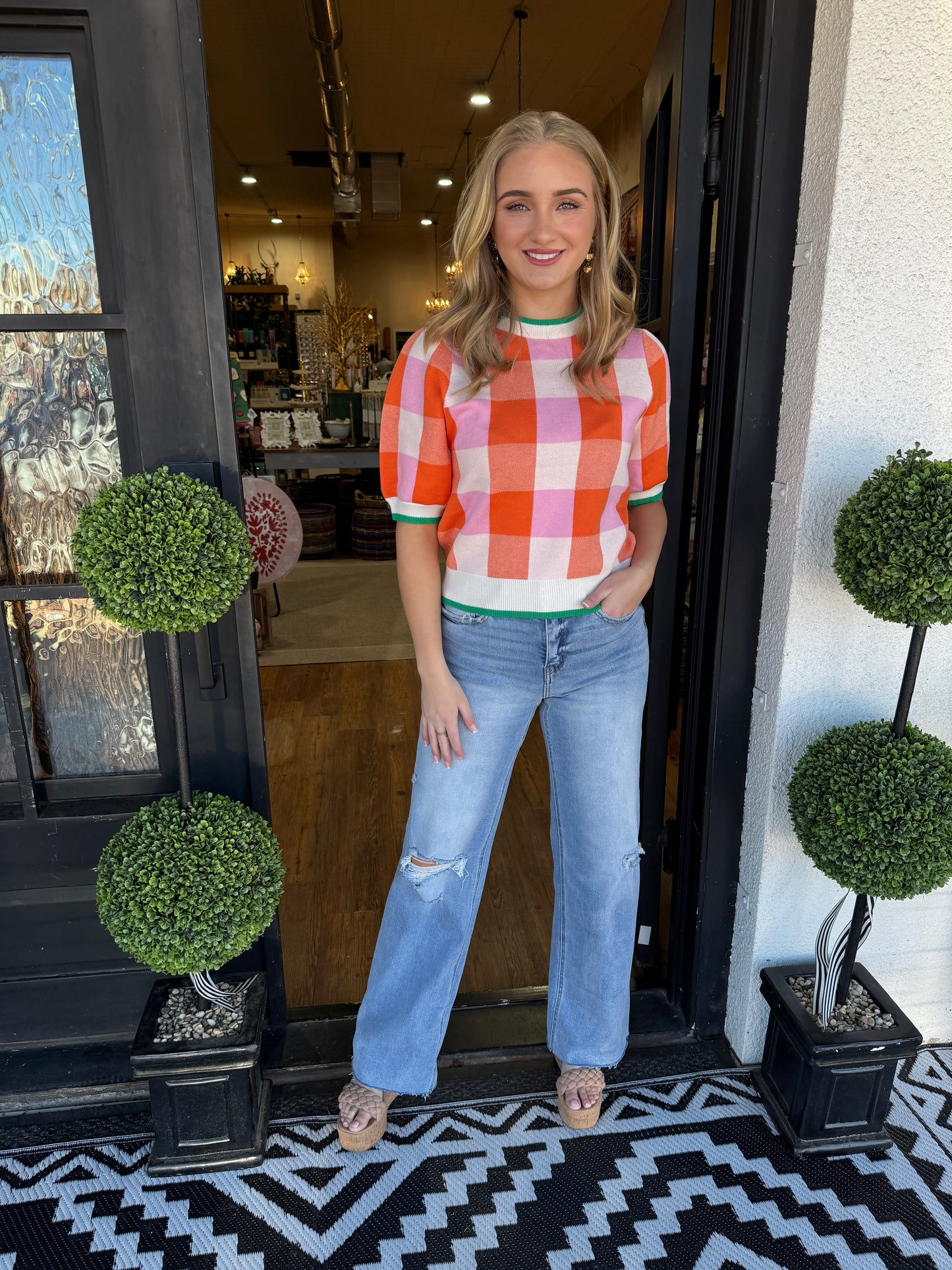 Jade Checkered Knit Top