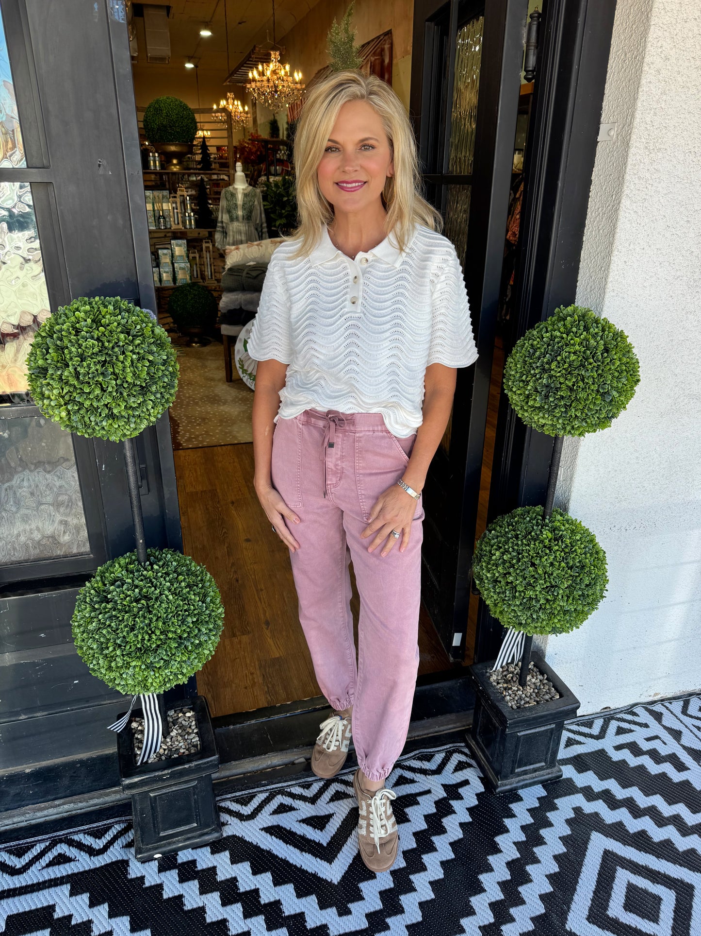 High Rise Jogger Crop Jean - Deep Pink