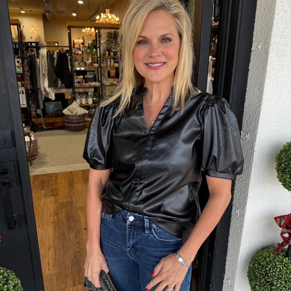 Lucia Leather Blouse- Black