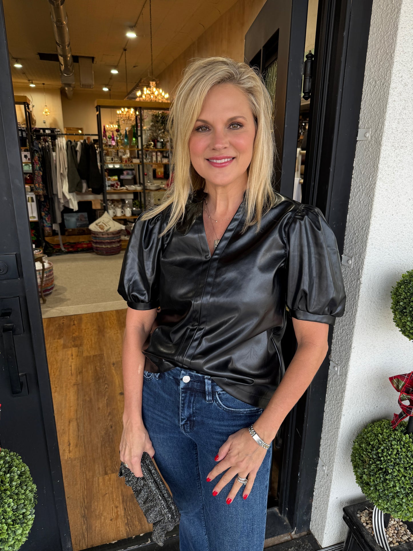 Lucia Leather Blouse- Black