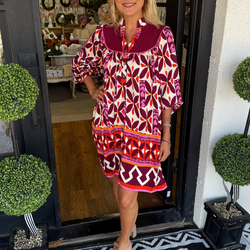 Alba Dress - Burgundy Mix