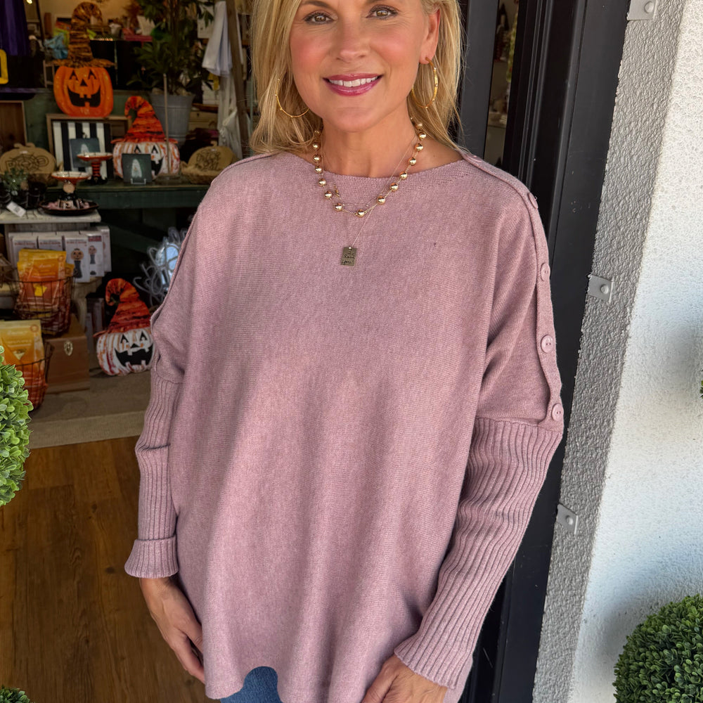 Sheffield Button Sweater  - Pink