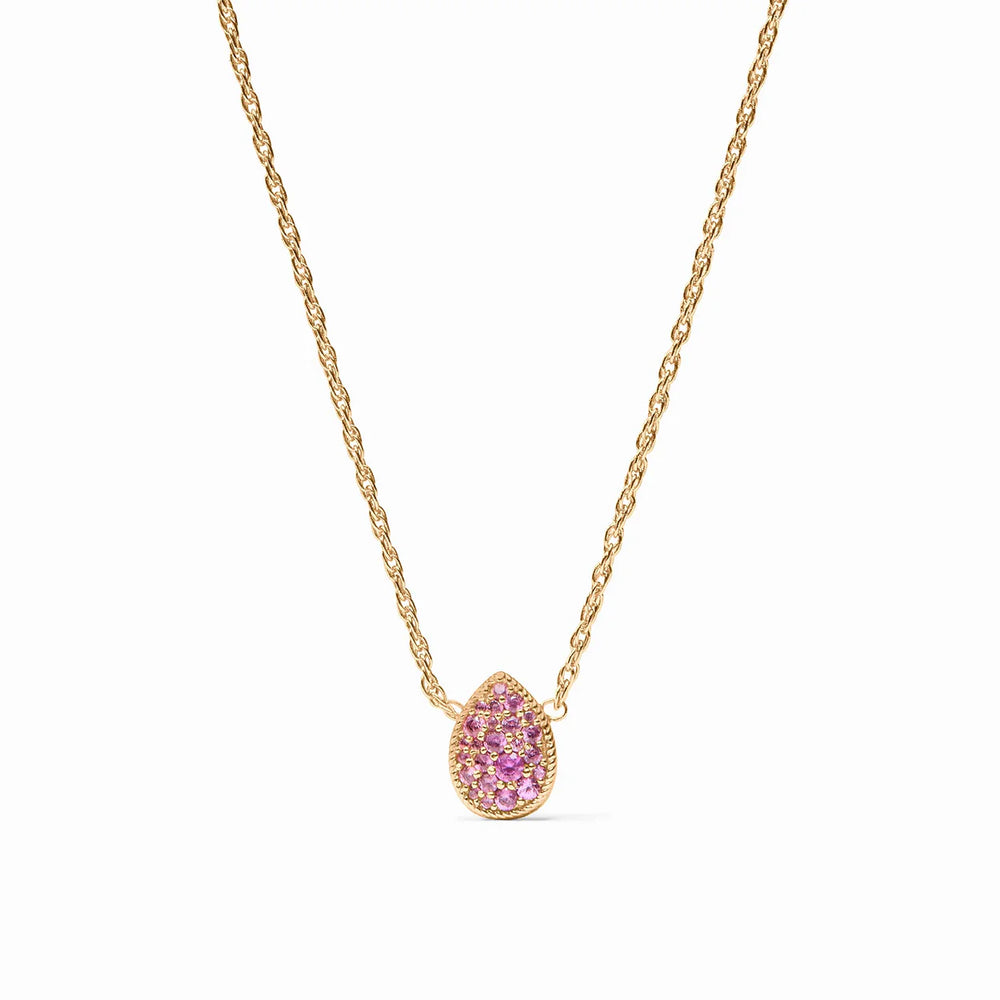 Pave Teardrop Delicate Necklace - Pink Tourmaline