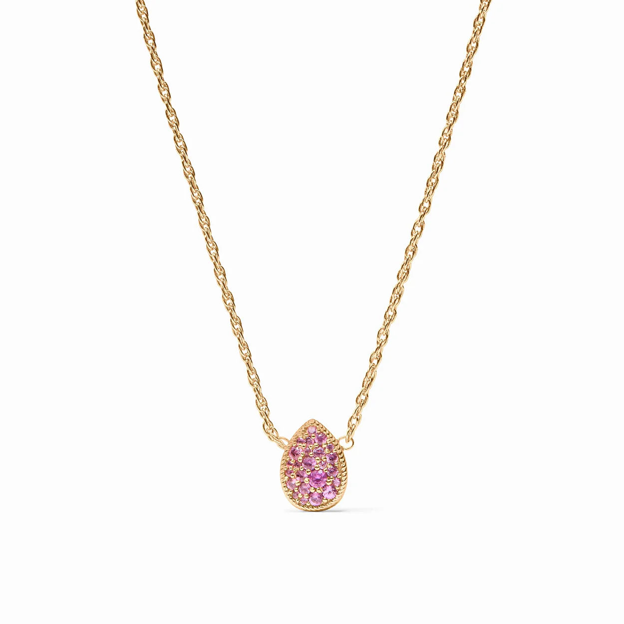 Pave Teardrop Delicate Necklace - Pink Tourmaline