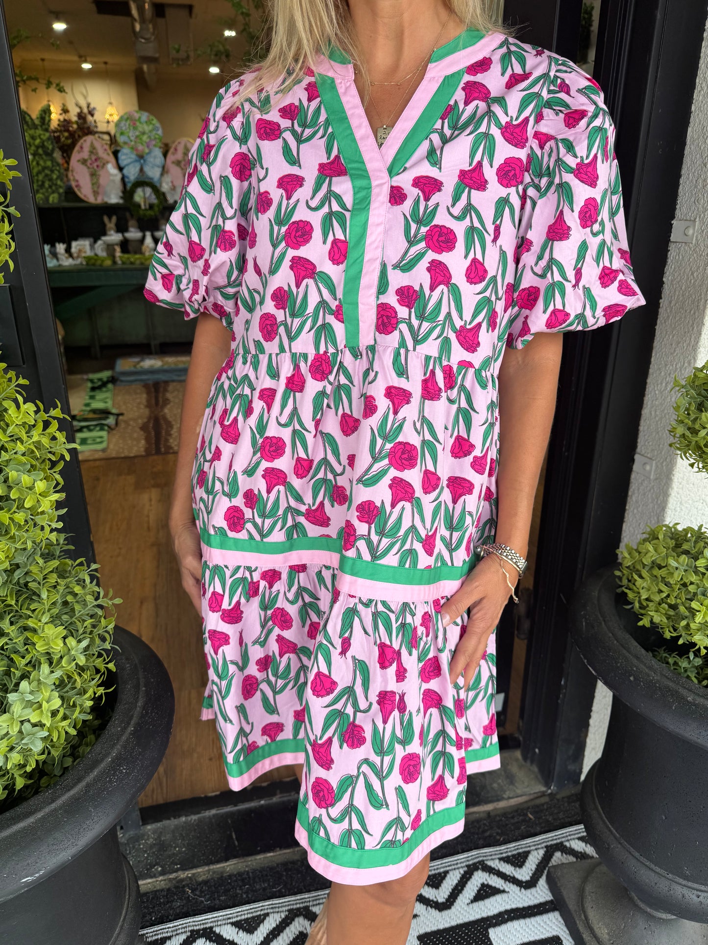 balloon short sleeve dress Multi Color Short Balloon Sleeve Dress