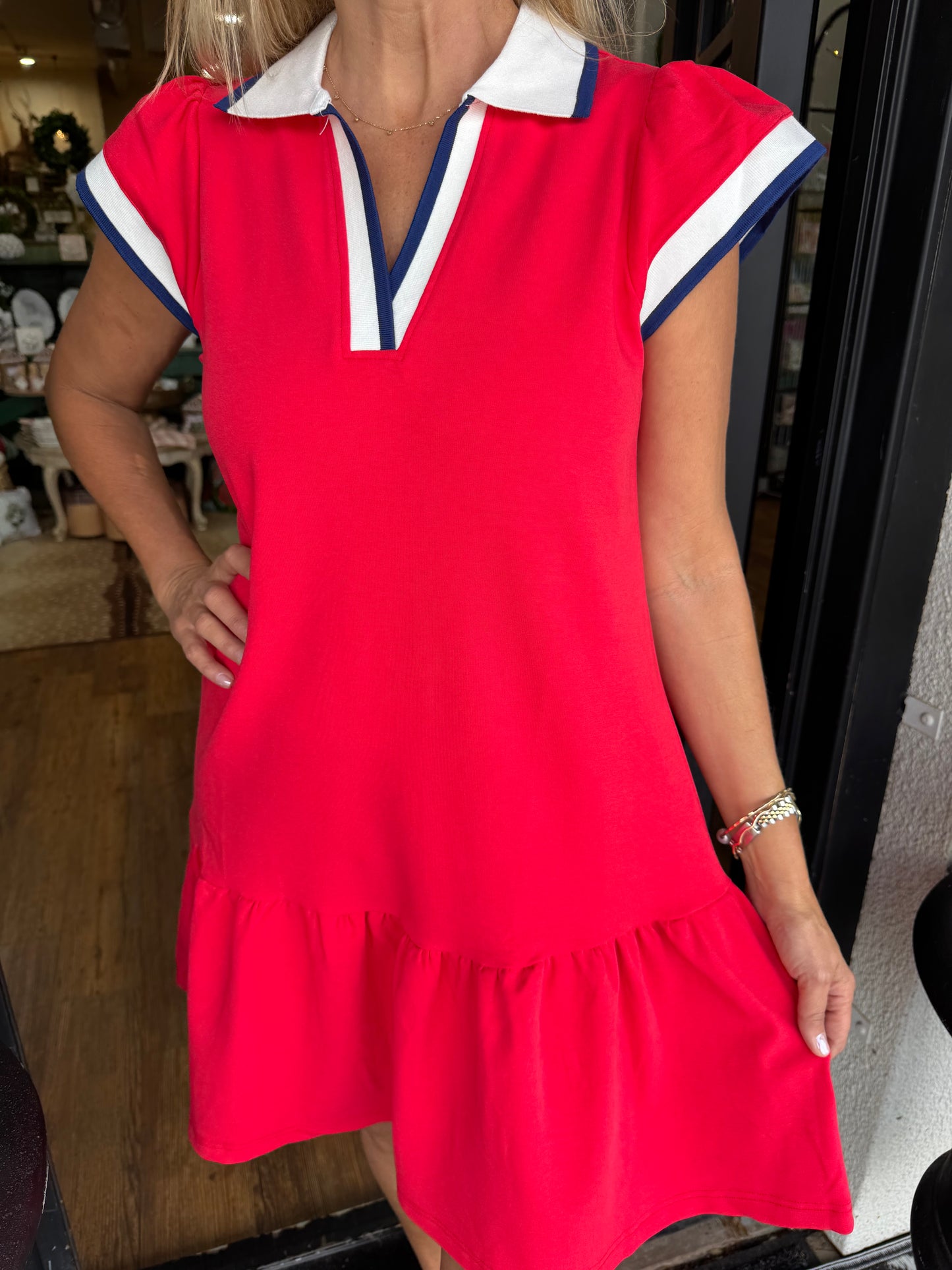 Mary Square Carissa Dress - Red/White