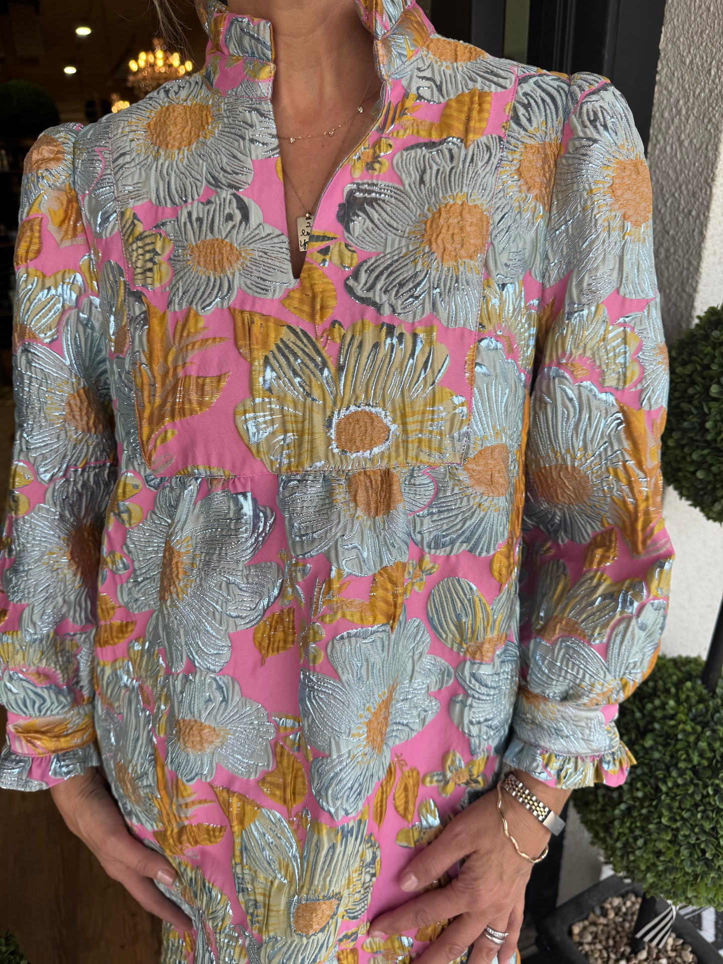 Ivy Jane Brocade Ruffled Trim Dress