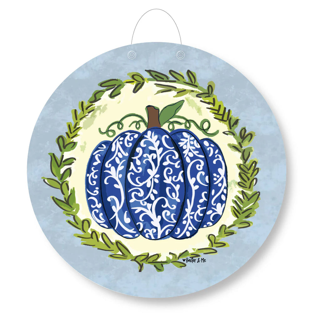 Blue Chinoiserie Pumpkin Door Hanger