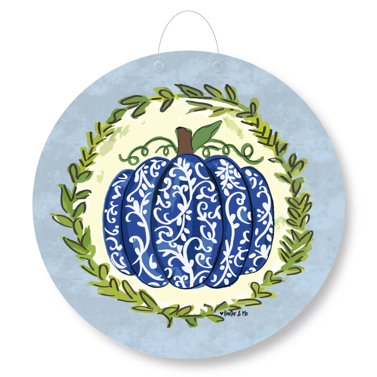 Blue Chinoiserie Pumpkin Door Hanger