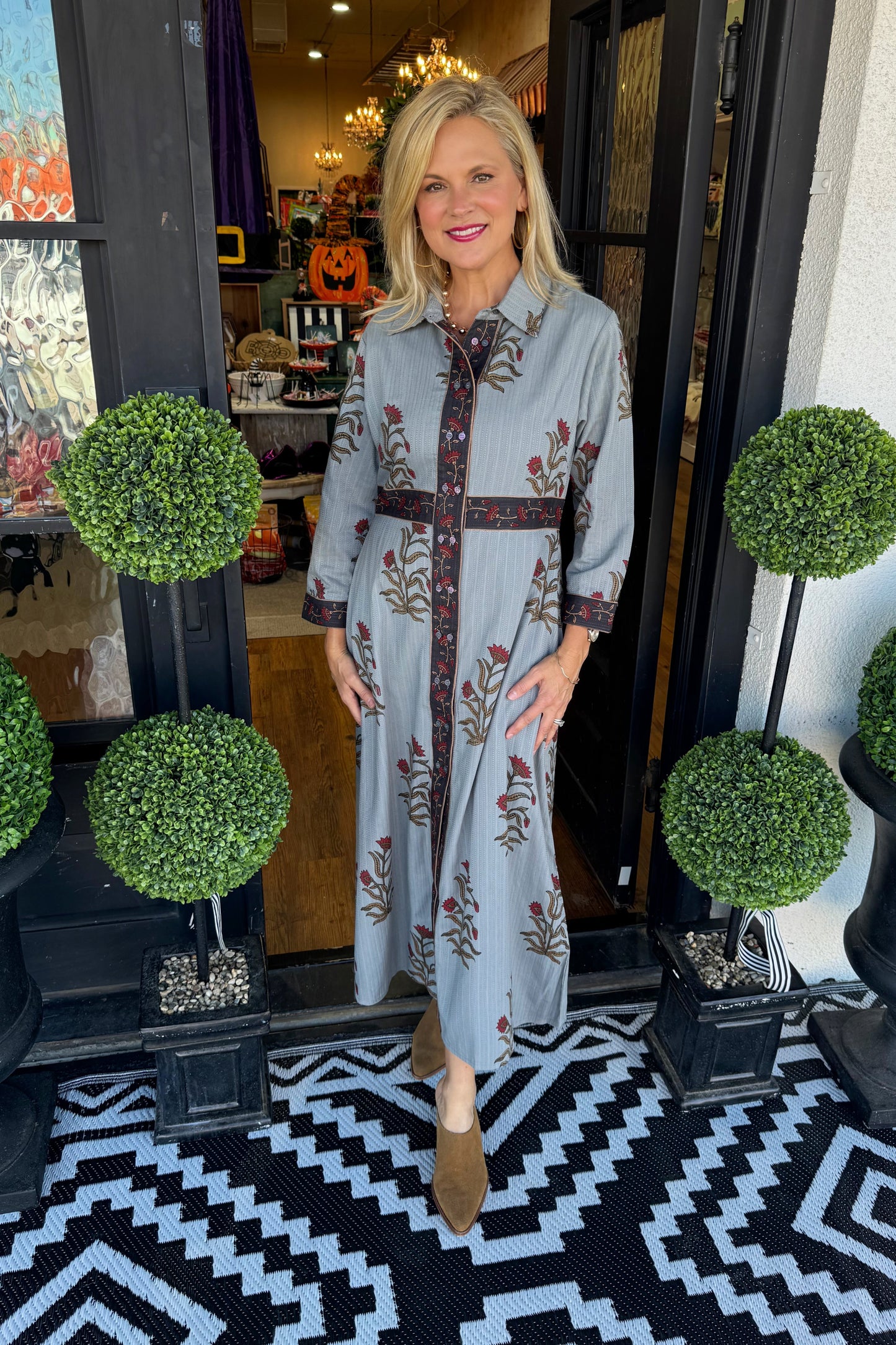 Uncle Frank Double Button Bordered Dress