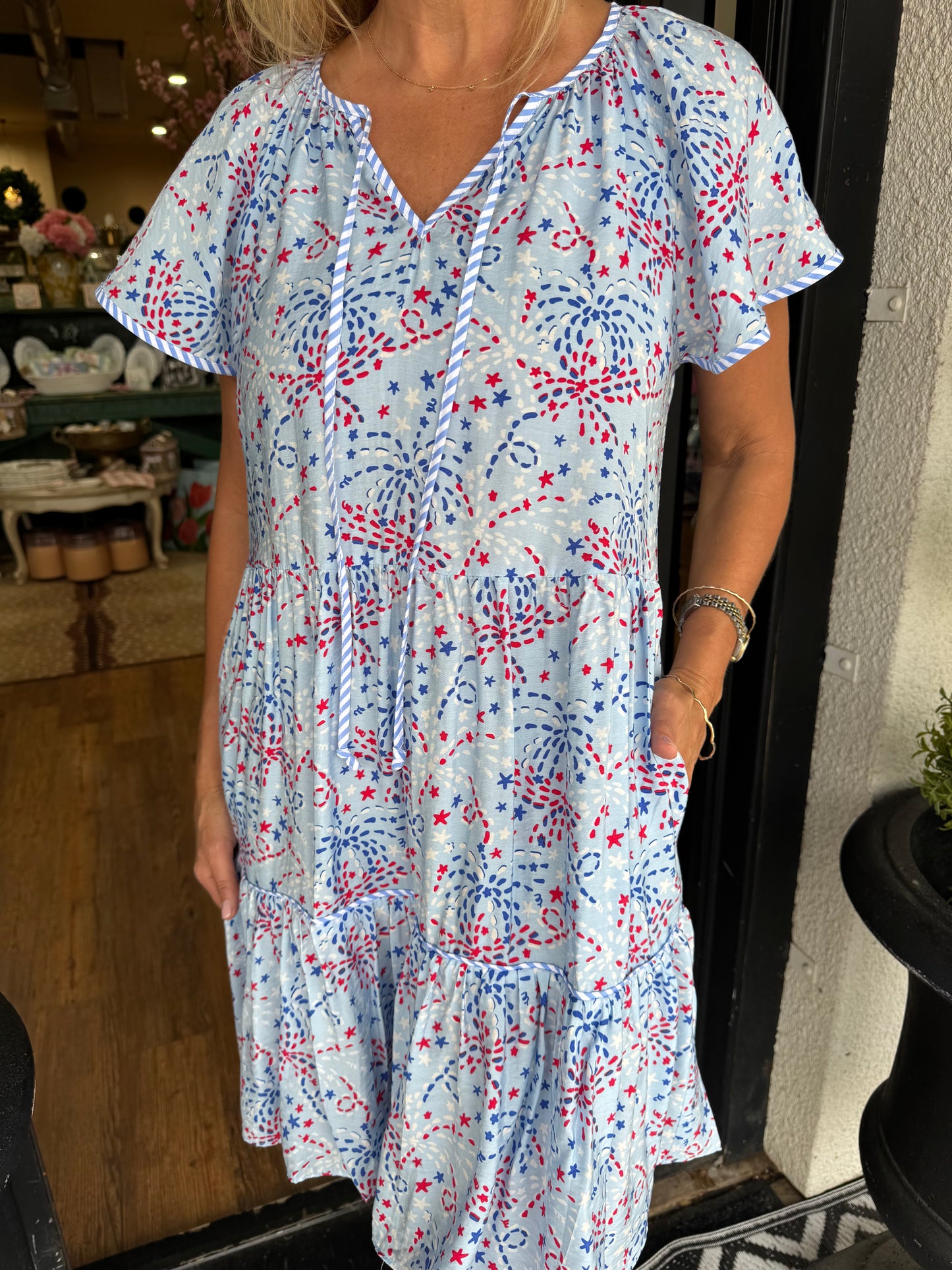 Mary Square Lillian Star Spangled Dress - Blue