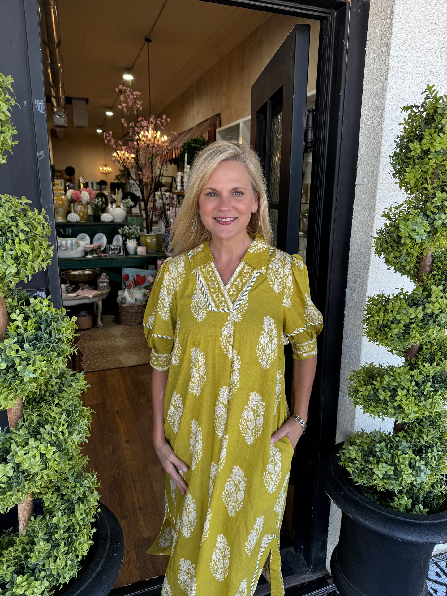 Madison Dress - Mustard Green