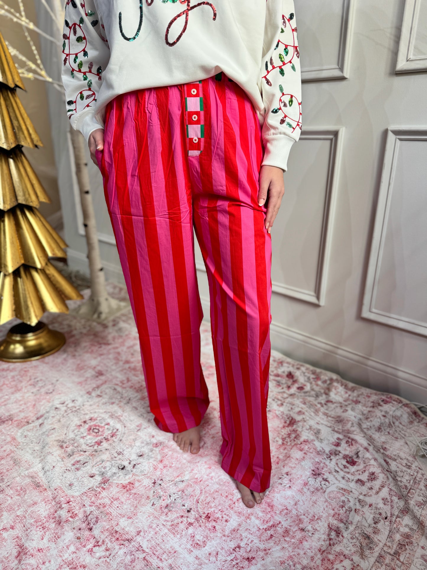 Festive Stripe Boxer Pant - Red