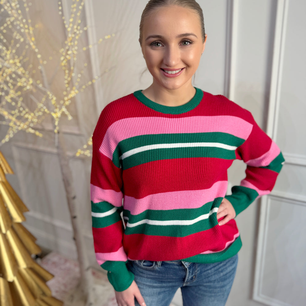 Mary Square Sweater Top Logan Holiday Stripes